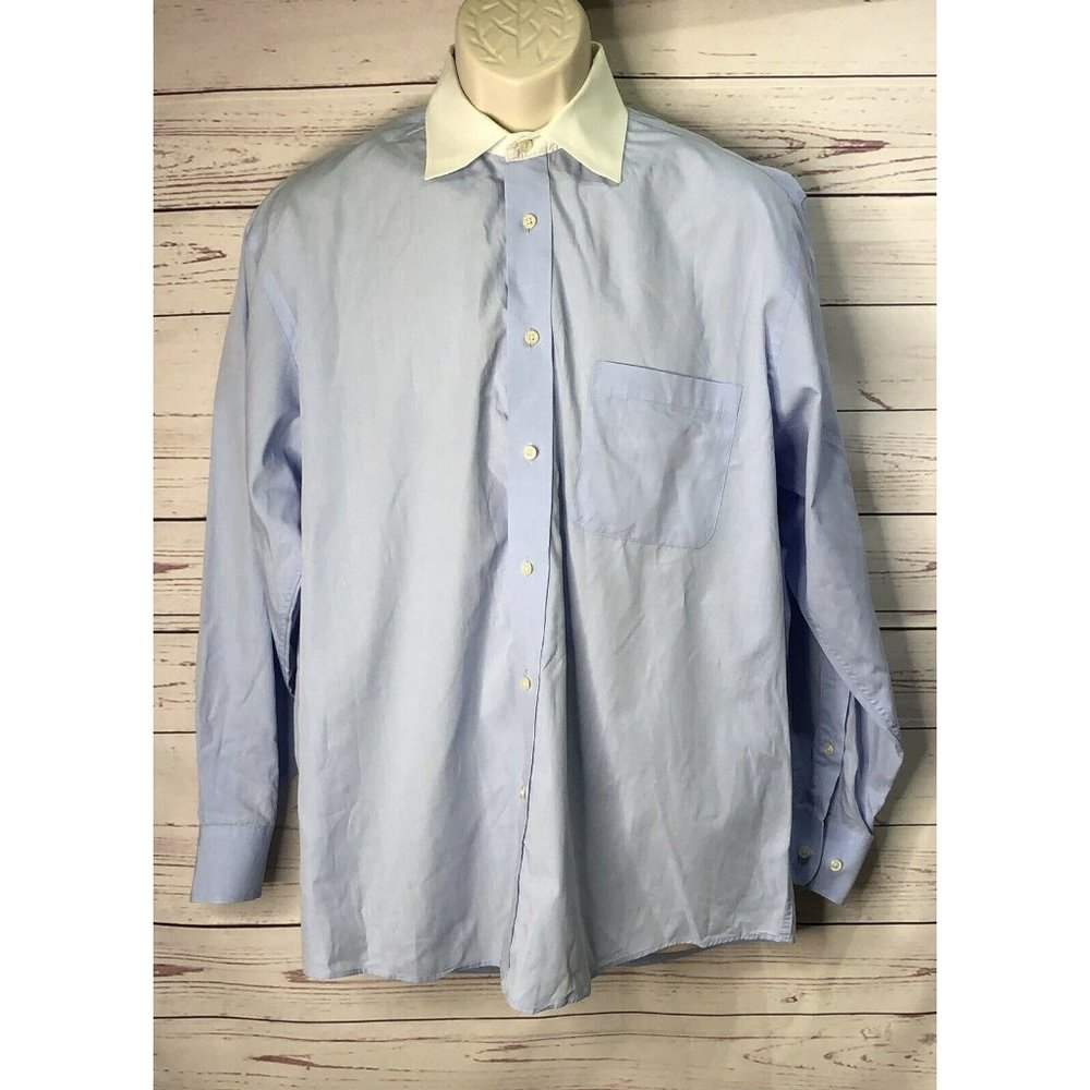 HASPEL Men's Shirt Blue Button Down White Collar